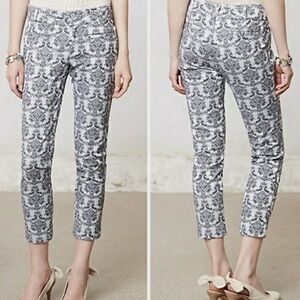 Anthropologie Cartonnier Charlie Ankle Pants in Floral Jacquard Green Sz 10